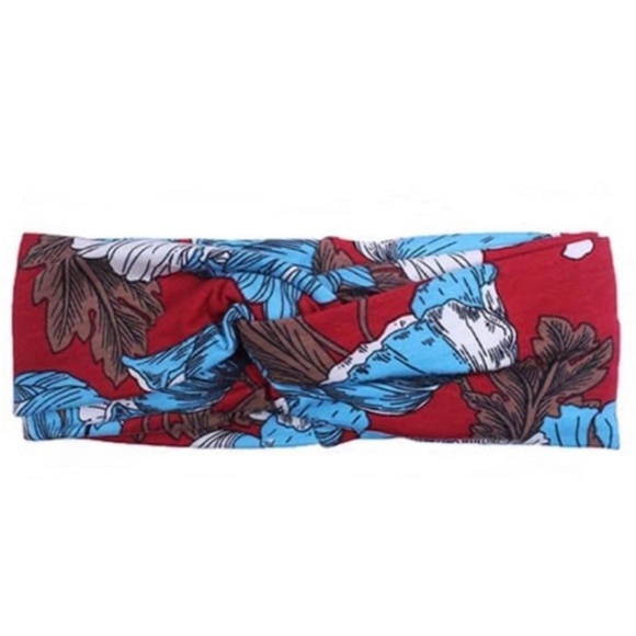 Red and Blue Butterfly Floral Leaf Print Soft Stretch Headband - Picture 6 of 7